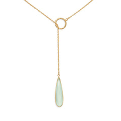 14 Karat Gold Plated Lariat Necklace with Chalcedony Drop