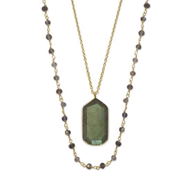 14 Karat Gold Plated Double Strand Iolite and Labradorite Necklace