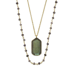 14 Karat Gold Plated Double Strand Iolite and Labradorite Necklace