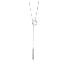 Rhodium Plated Nano Turquoise CZ Drop Lariat Necklace
