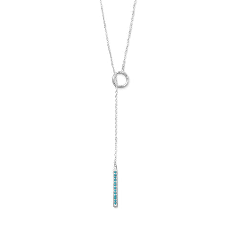 Rhodium Plated Nano Turquoise CZ Drop Lariat Necklace