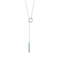 Rhodium Plated Nano Turquoise CZ Drop Lariat Necklace