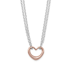 Two Tone Double Strand Open Heart Necklace
