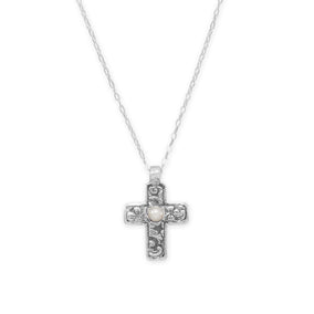 Reversible Cross Charm with Cultured Freshwater Pearl Necklace