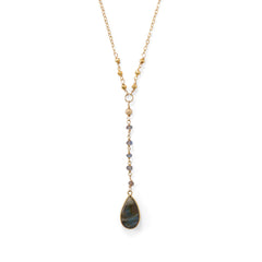 14 Karat Gold Plated Labradorite Drop Necklace
