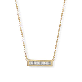 14 Karat Gold Plated Mini CZ Bar Necklace