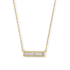 14 Karat Gold Plated Mini CZ Bar Necklace