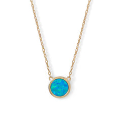 14 Karat Gold Plated Mini Synthetic Blue Opal Necklace