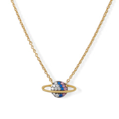 14 Karat Gold Plated Mini CZ Planet Necklace