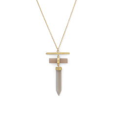 14 Karat Gold Plated Pencil Cut Gray Moonstone Drop Necklace