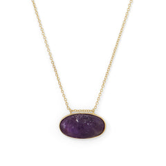 14 Karat Gold Plated Rough Cut Amethyst Slide Necklace