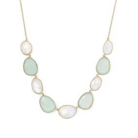 14 Karat Gold Plated Rainbow Moonstone and Green Chalcedony Necklace