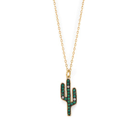 14 Karat Gold Plated CZ Saguaro Cactus Charm Necklace