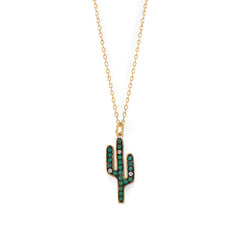 14 Karat Gold Plated CZ Saguaro Cactus Charm Necklace