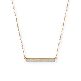 14 Karat Gold Plated Synthetic White Opal Bar Necklace
