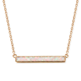 14 Karat Gold Plated Synthetic White Opal Bar Necklace