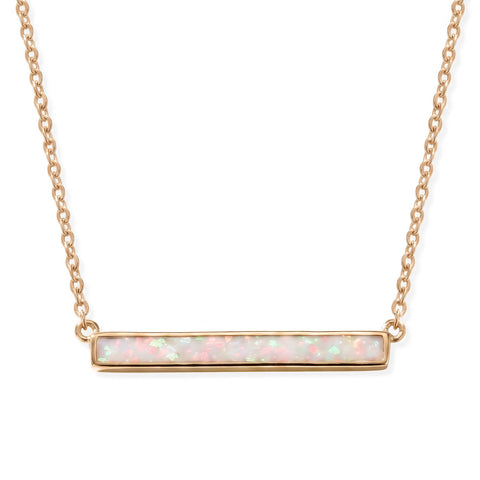 14 Karat Gold Plated Synthetic White Opal Bar Necklace