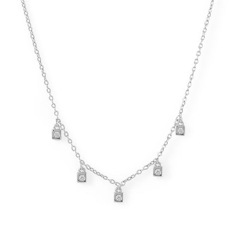 Rhodium Plated Dainty CZ Charm Necklace