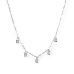 Rhodium Plated Dainty CZ Charm Necklace