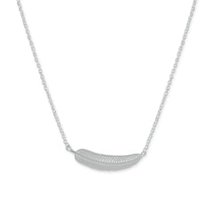 Rhodium Plated Tiny Sideways Feather Necklace