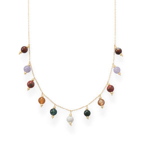 14 Karat Gold Plated Multi Stone Charm Necklace