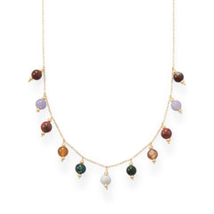 14 Karat Gold Plated Multi Stone Charm Necklace