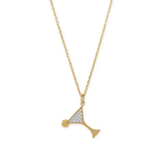 14 Karat Gold Plated CZ Martini Charm Necklace