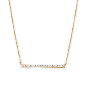 16" + 2" 14 Karat Gold Plated CZ Bar Necklace