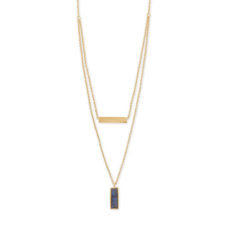 14 Karat Gold Plated Labradorite Double Strand Bar Necklace