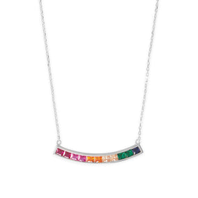 Rhodium Plated Rainbow CZ Necklace