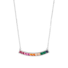 Rhodium Plated Rainbow CZ Necklace
