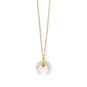 Mother of Pearl and CZ Crescent Gold Plated Necklace