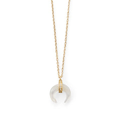 Mother of Pearl and CZ Crescent Gold Plated Necklace