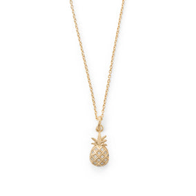 Sweetness! CZ Pineapple Gold Plated Necklace