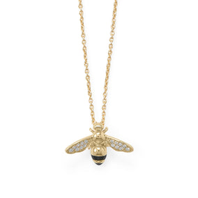 "BEE Mine!" 16"+2" 14 Karat Gold Plated Signity CZ Bee Necklace