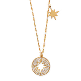 16" 14 Karat Gold Plated CZ Cutout Starburst Necklace