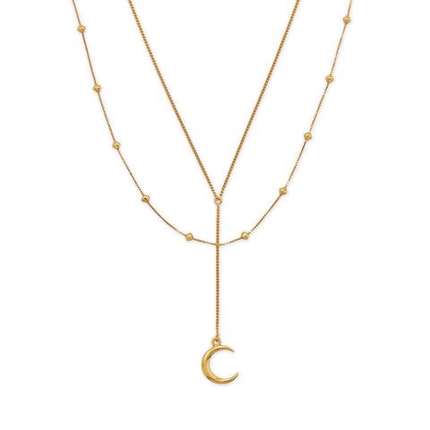 16" + 2" 14 Karat Gold Plated Double Strand Moon Necklace