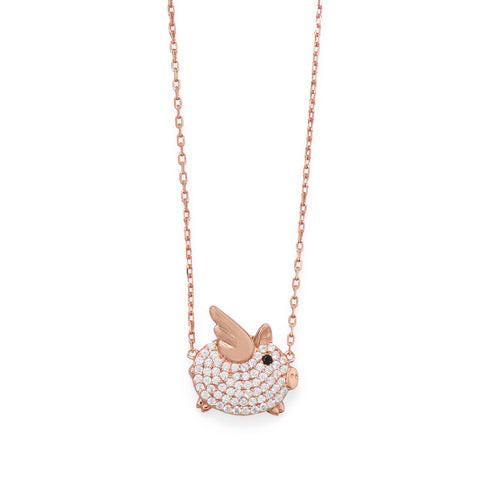 16"+2 CZ Flying Piggy Necklace