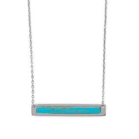 16"+2 Rhodium Plated Turquoise Bar Necklace