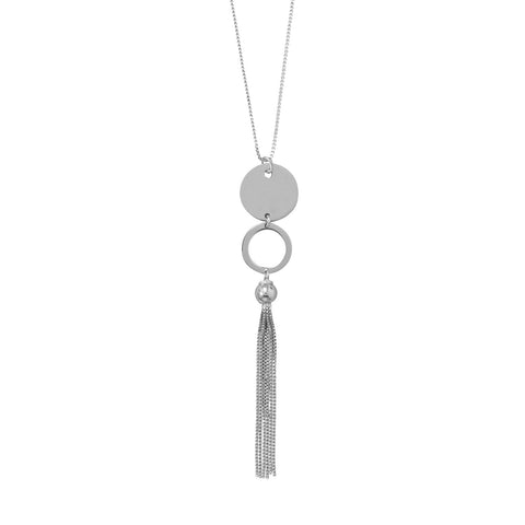 Tassel-tastic! 32"+2" Disk and Circle Long Tassel Necklace