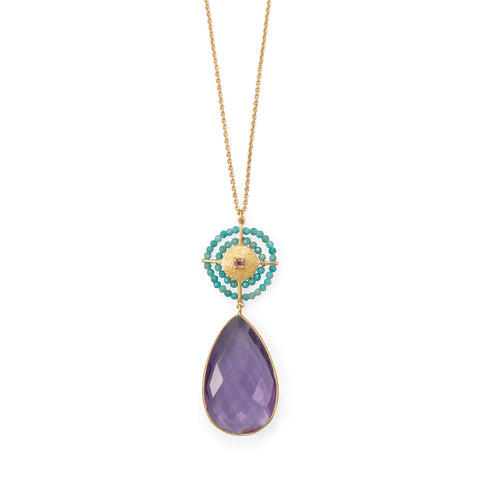 32" 14 Karat Gold Plated Amethyst and Amazonite Necklace