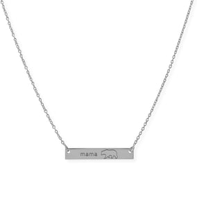 16"+2” Rhodium Plated "Mama Bear" Bar Necklace