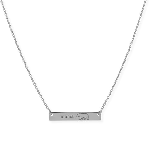 16"+2” Rhodium Plated "Mama Bear" Bar Necklace