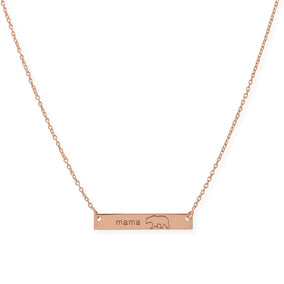 16"+ 2”  14 Karat Rose Gold Plated "Mama Bear" Bar Necklace