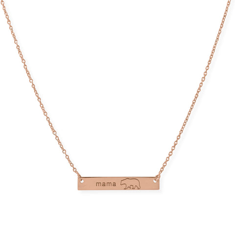 16"+ 2”  14 Karat Rose Gold Plated "Mama Bear" Bar Necklace