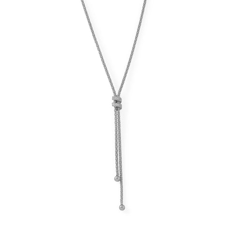 16" + 2" Italian Rhodium Plated Coreana and CZ Lariat Necklace