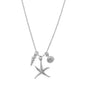 16" Rhodium Plated Starfish and Shells Charm Necklace