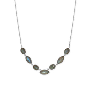 16"+2" Rhodium Plated Multi-Shape Labradorite Necklace