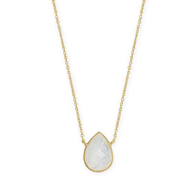 16"+2" 14 Karat Gold Plated Pear Rainbow Moonstone Necklace
