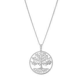 16"+2" Rhodium Plated Tree of Life Necklace